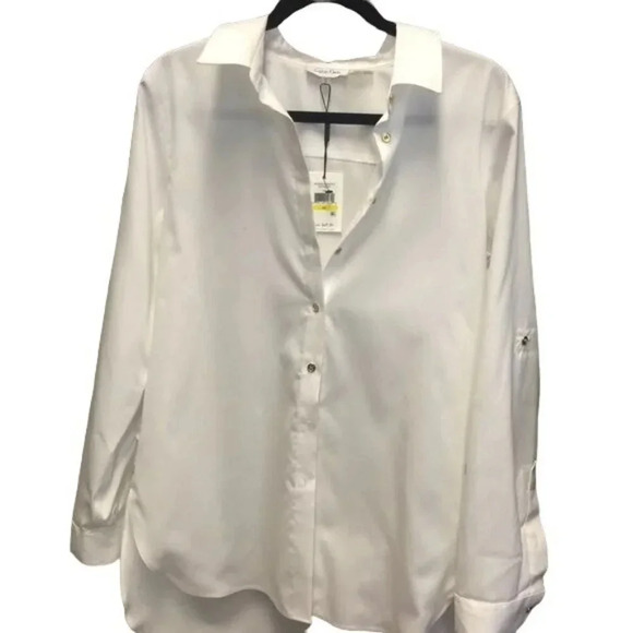 NWT Calvin Klein Crisp White Button Down 100% Cotton Classic Collared Shirt M - Picture 1 of 12